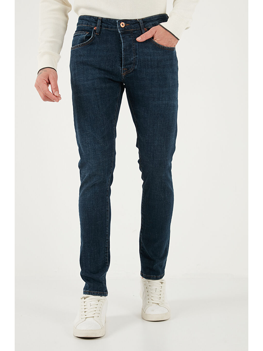 Lacivert Streç Pamuklu Slim Fit Normal Bel Dar Paça Jeans 1115C42NAPOLI-3