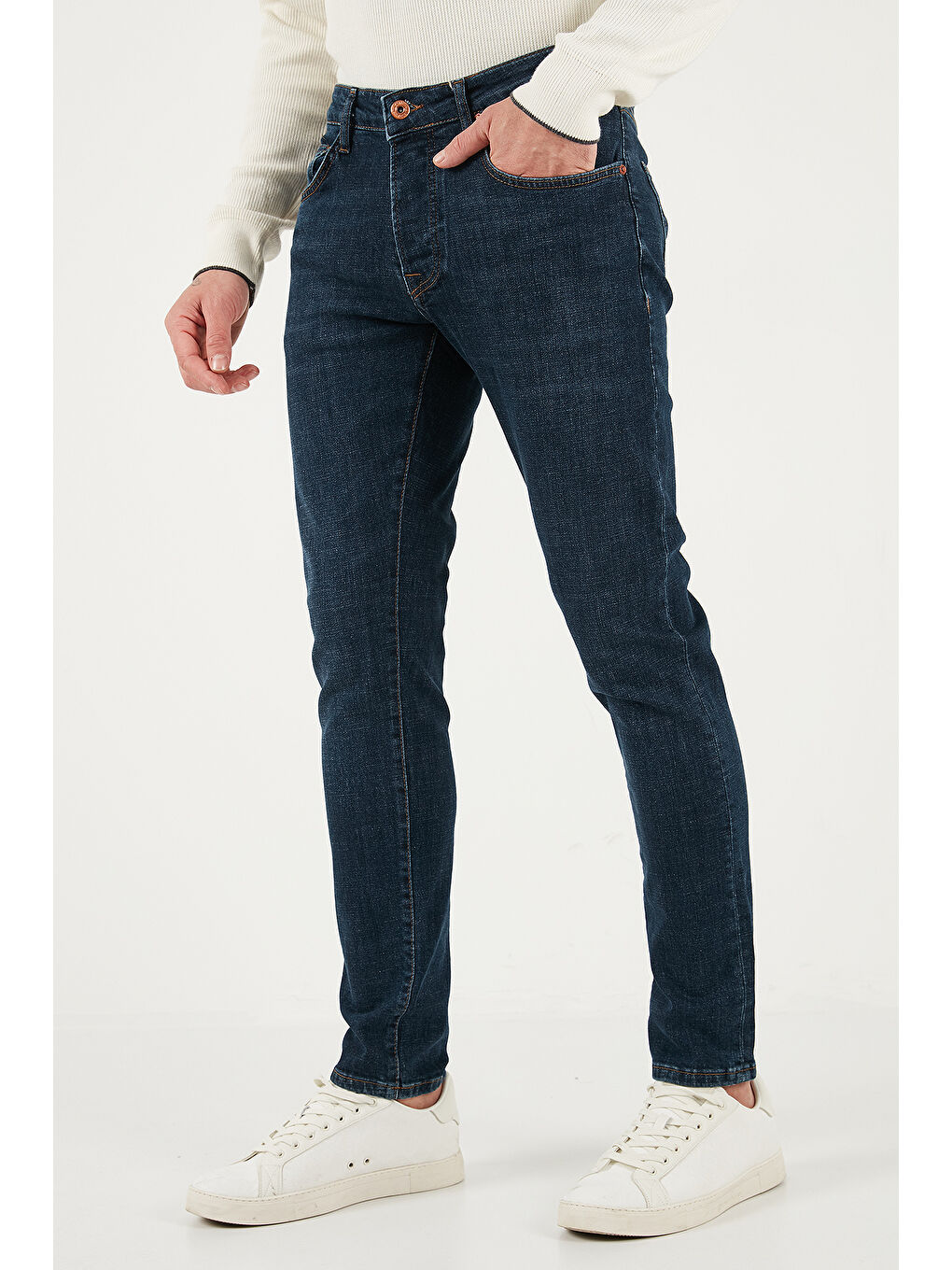 Lacivert Streç Pamuklu Slim Fit Normal Bel Dar Paça Jeans 1115C42NAPOLI-4