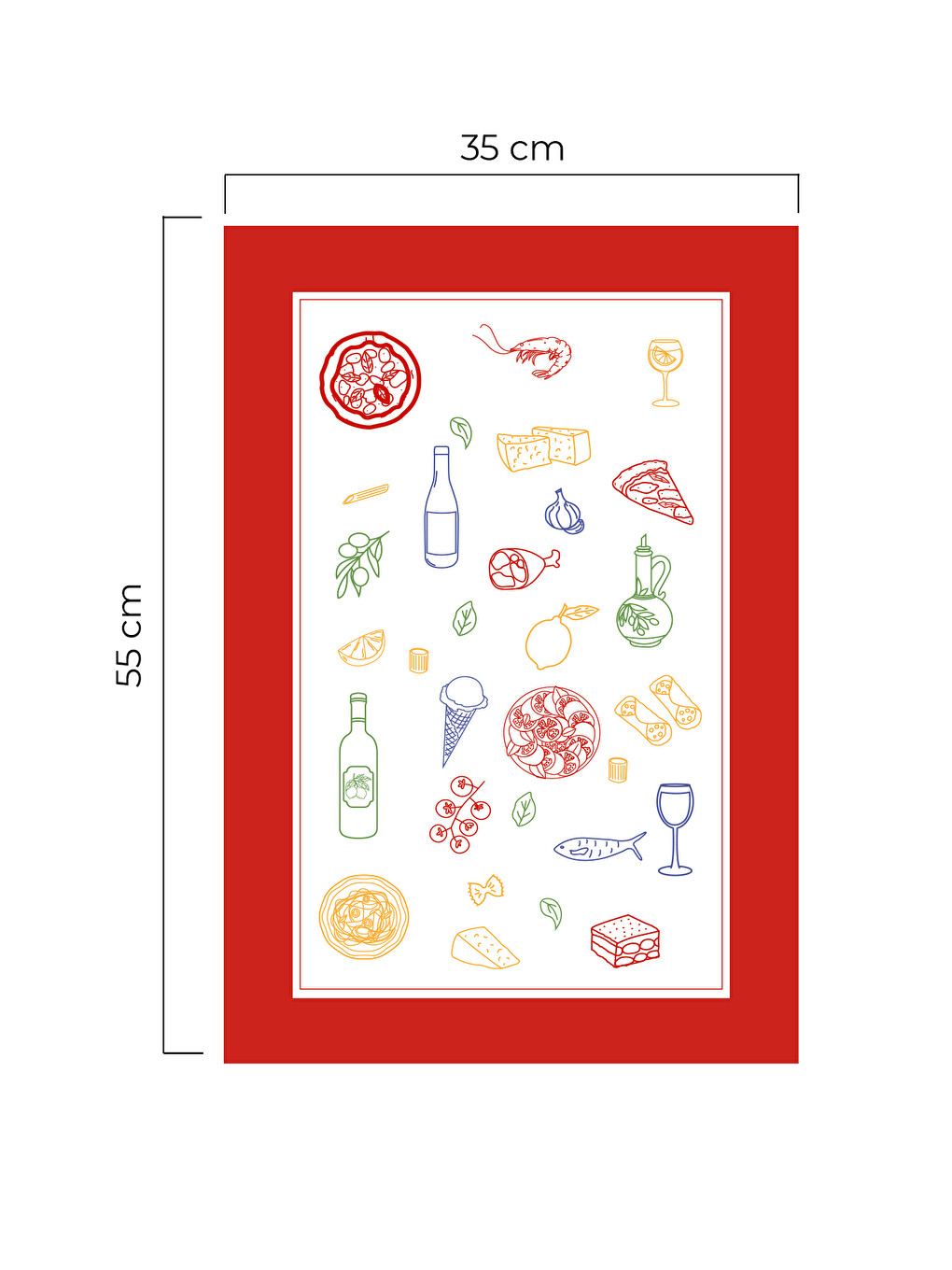 Beyaz Gusto Renkli Mutfak Temalı Desenli Kırmızı Kenarlı Dekoratif Mutfak Havlusu/Kurulama Bezi 35x55-2