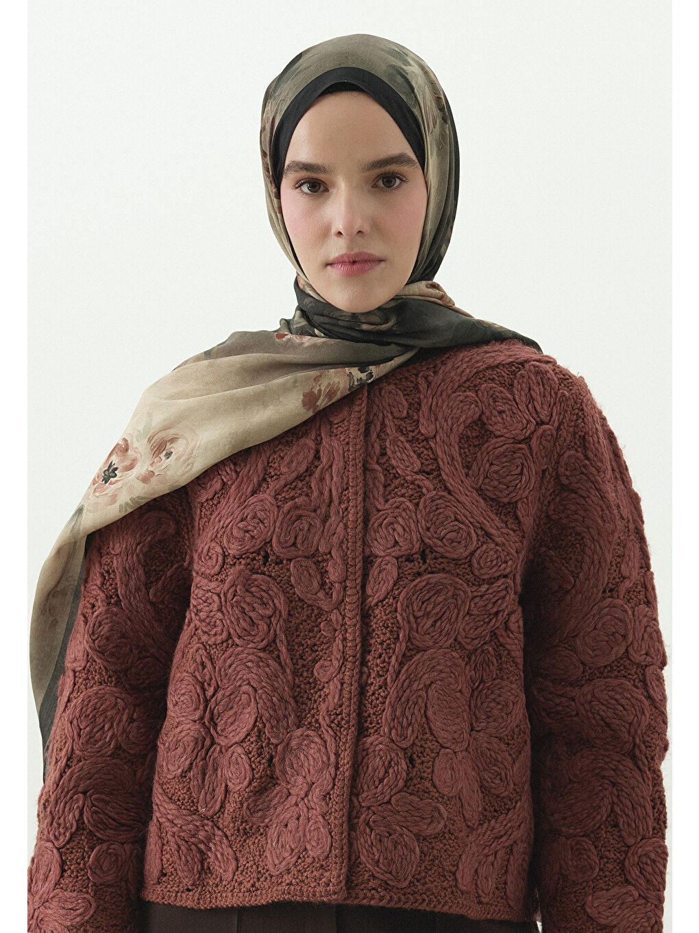 Yeşil MARIELLE DESENLİ PAMUK VİSKON ŞAL KOYU YEŞİL-2