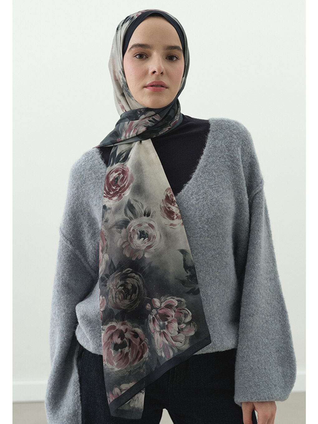 Mavi MARIELLE DESENLİ PAMUK VİSKON ŞAL GECE MAVİSİ-1