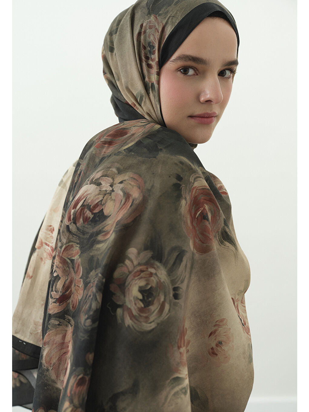 Yeşil MARIELLE DESENLİ PAMUK VİSKON ŞAL KOYU YEŞİL-3