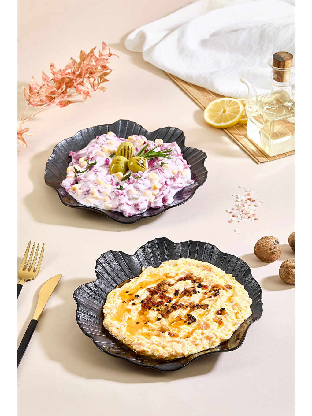Maris 2 Parça Siyah Büyük Deniz Kabuğu Cam Meze Servis Tabağı Seti - 2 Adet
