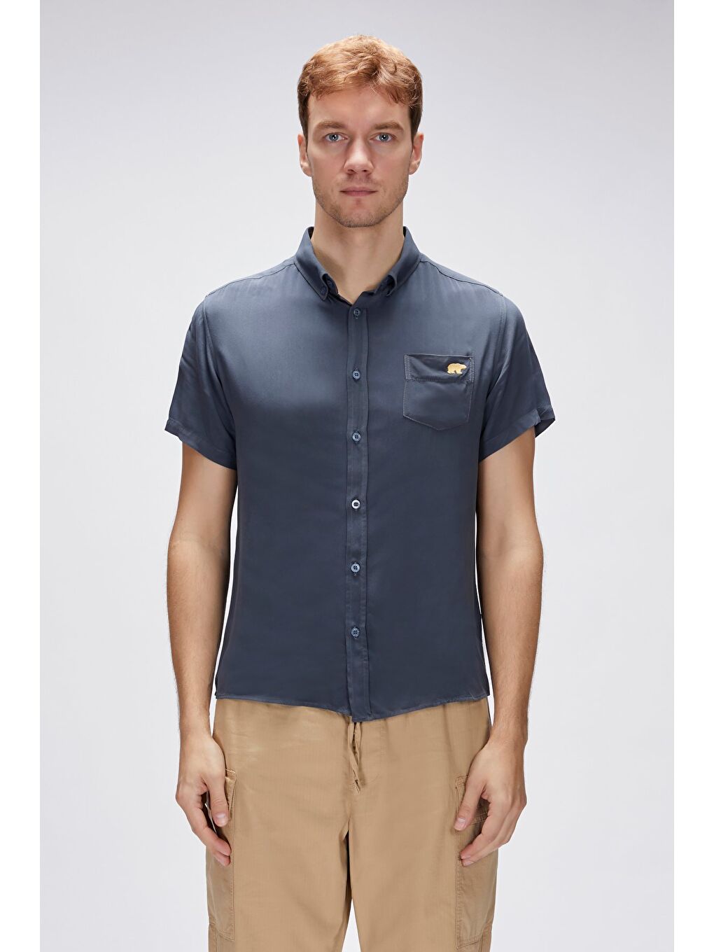 Antrasit Frank Asfalt Erkek Basic Kısa Kollu Gömlek