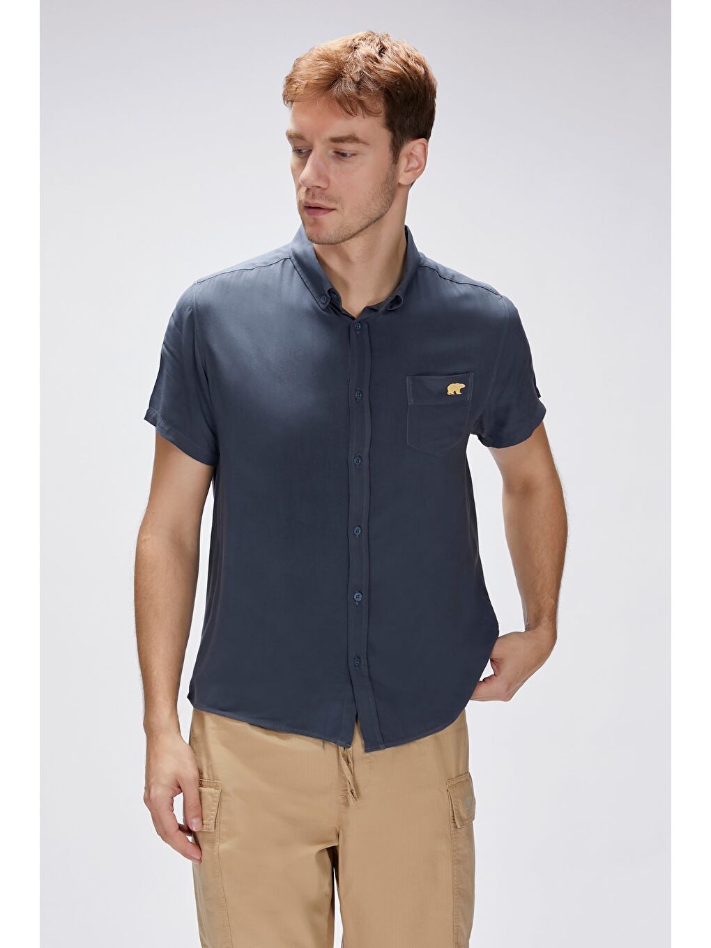 Antrasit Frank Asfalt Erkek Basic Kısa Kollu Gömlek-1