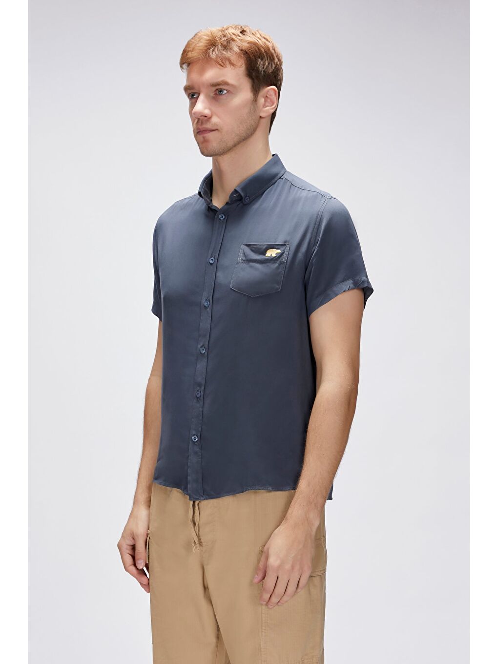 Antrasit Frank Asfalt Erkek Basic Kısa Kollu Gömlek-2