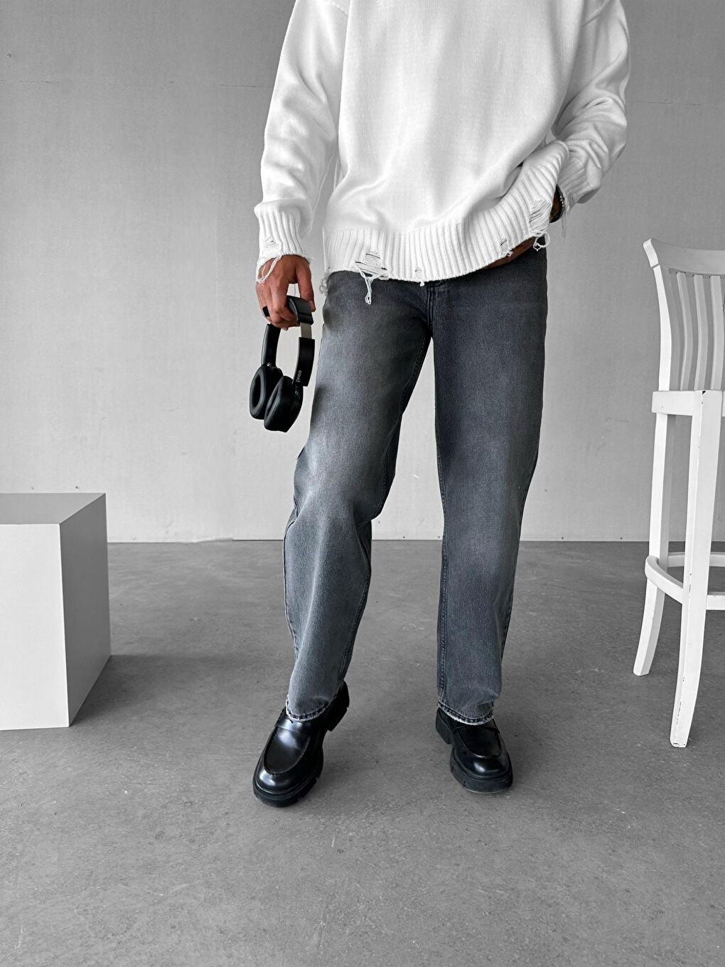 Erkek Baggy Fit Jean Pantolon Gri-2