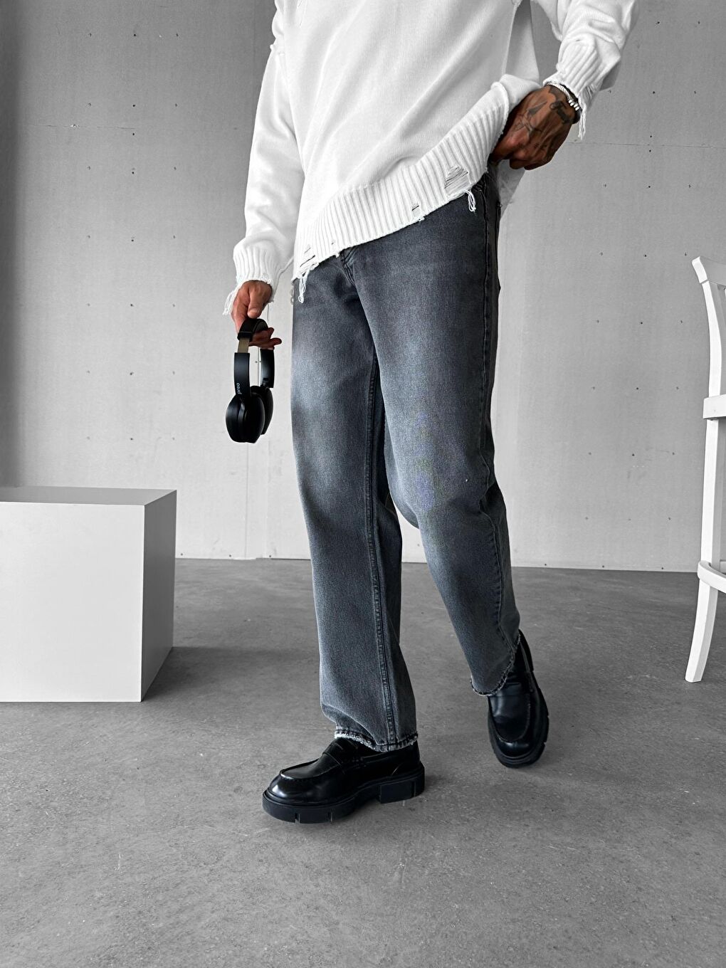 Erkek Baggy Fit Jean Pantolon Gri-3