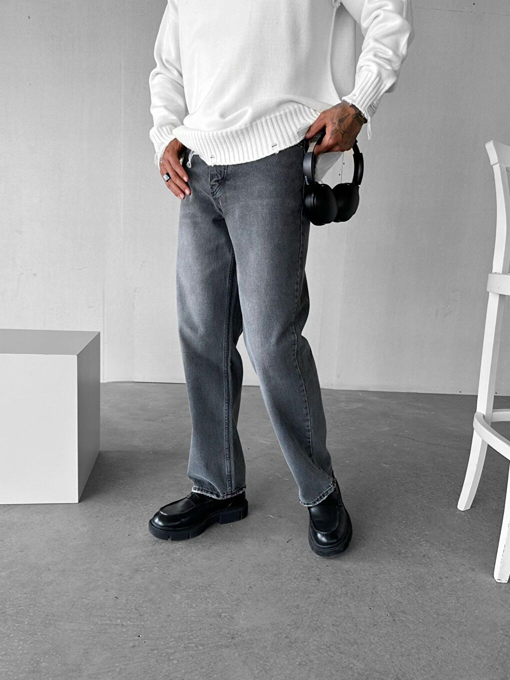 Erkek Baggy Fit Jean Pantolon Gri-4