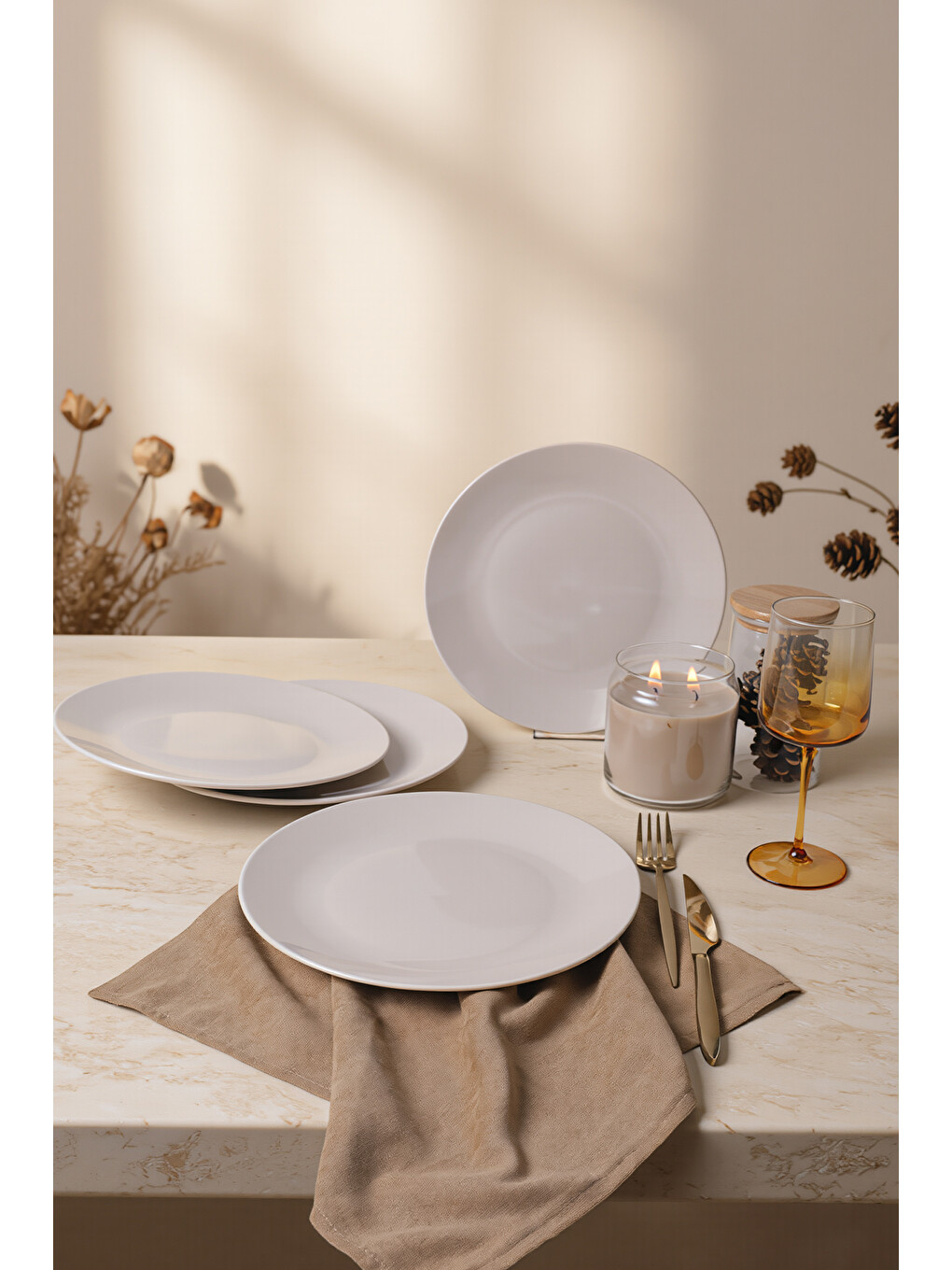 Ekru Krem Ege Servis Tabağı 26 cm 4 Adet-3
