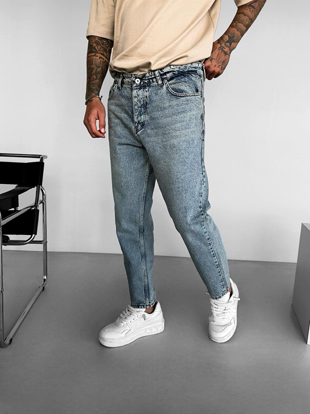 Erkek Boyfriend Fit Yıkamalı Jean Mavi-2