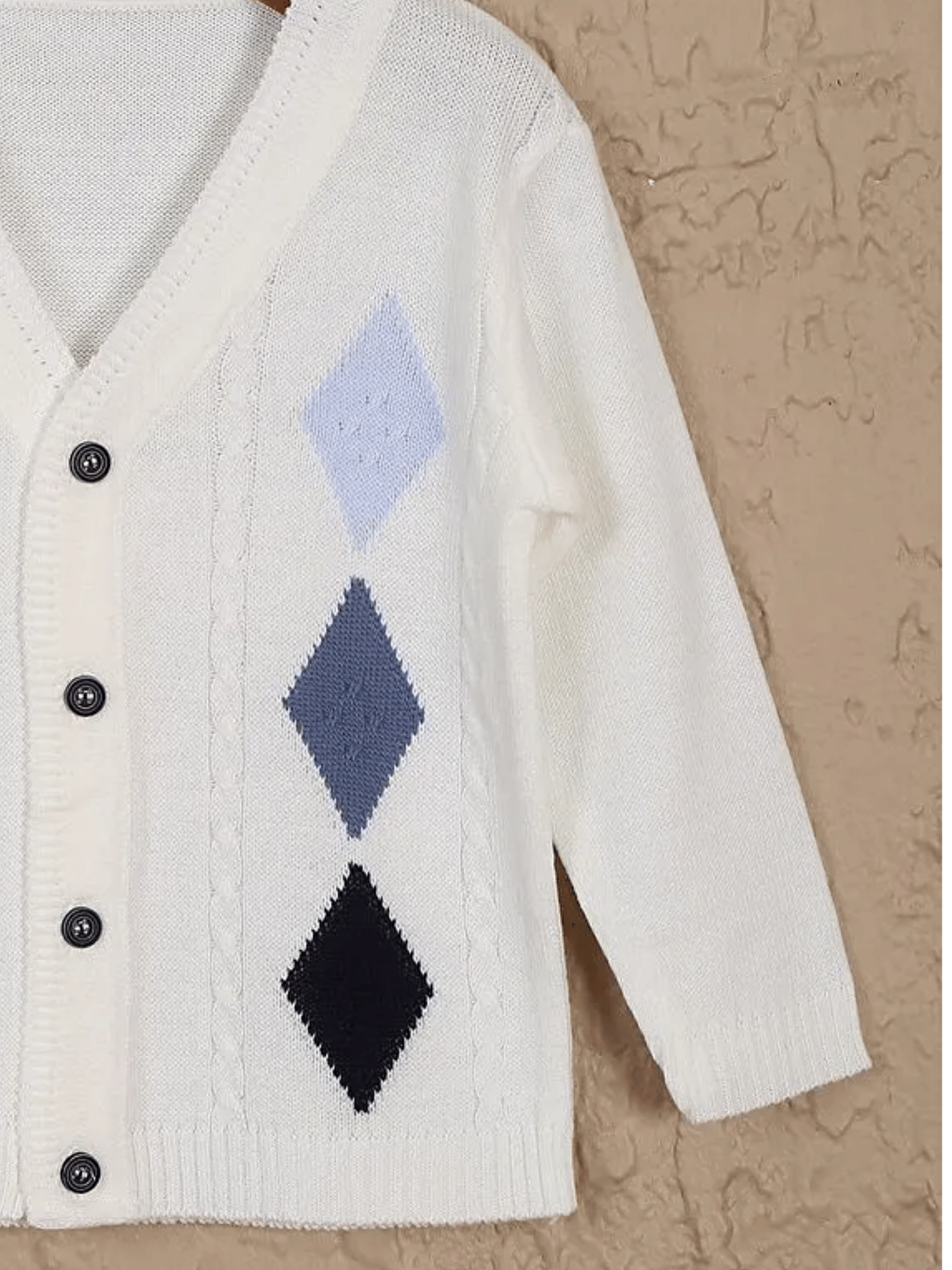 Ekru Uzun Kollu Kendinden Desenli Erkek Bebek Triko Hırka-1