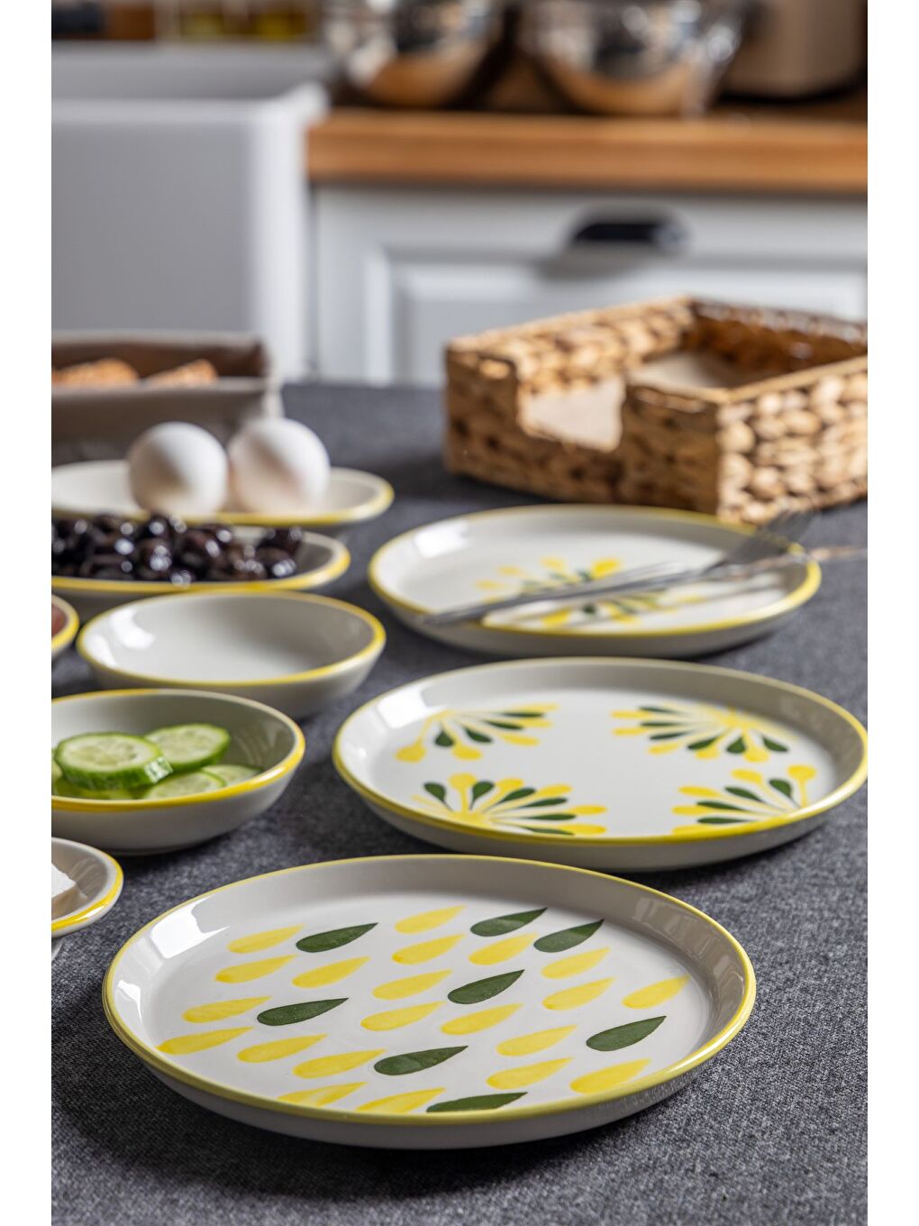 Yeşil 14 Parça 6 Kişilik Handmade Duru Kahvaltı Takımı   Lüx Kahvaltılık Sunum Seti-1