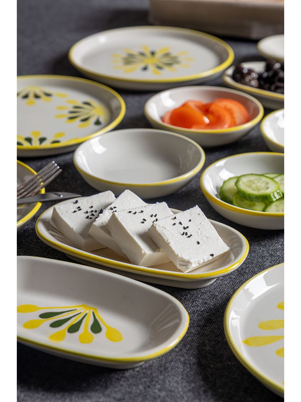 Yeşil 14 Parça 6 Kişilik Handmade Duru Kahvaltı Takımı   Lüx Kahvaltılık Sunum Seti-3