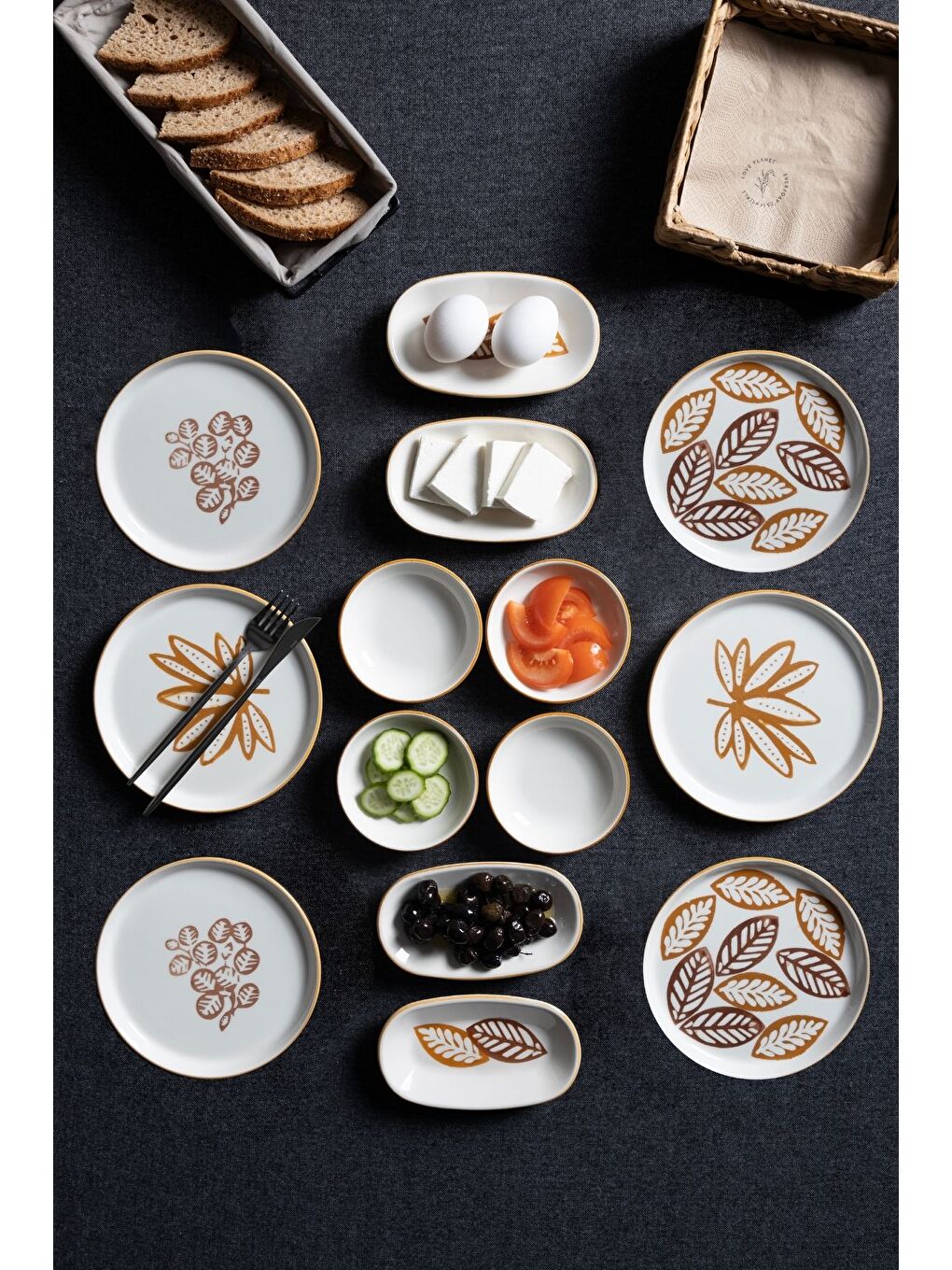 Kahverengi 14 Parça 6 Kişilik Handmade Terra Kahvaltı Takımı   Lüx Kahvaltılık Sunum Seti