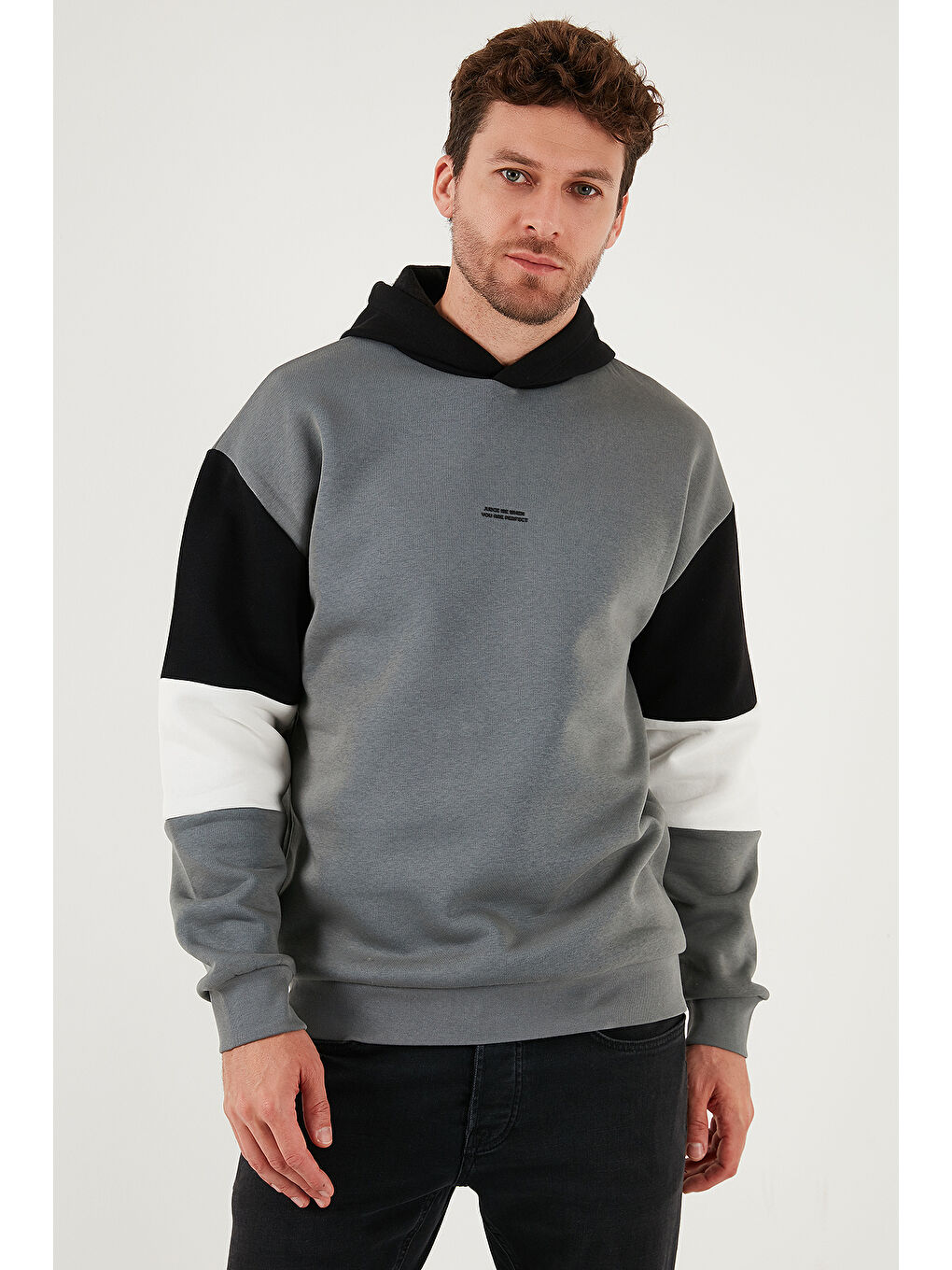 Haki Pamuklu Regular Fit Kapüşonlu İçi Tüylü Yumuşak Şardonlu Erkek Sweat 5905299-3