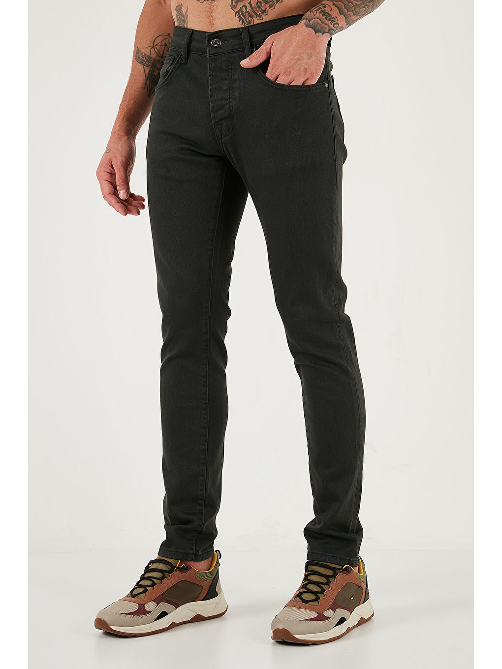 Yeşil Streç Pamuklu Slim Fit Normal Bel Dar Paça Jeans 1115C24NAPOLI-3