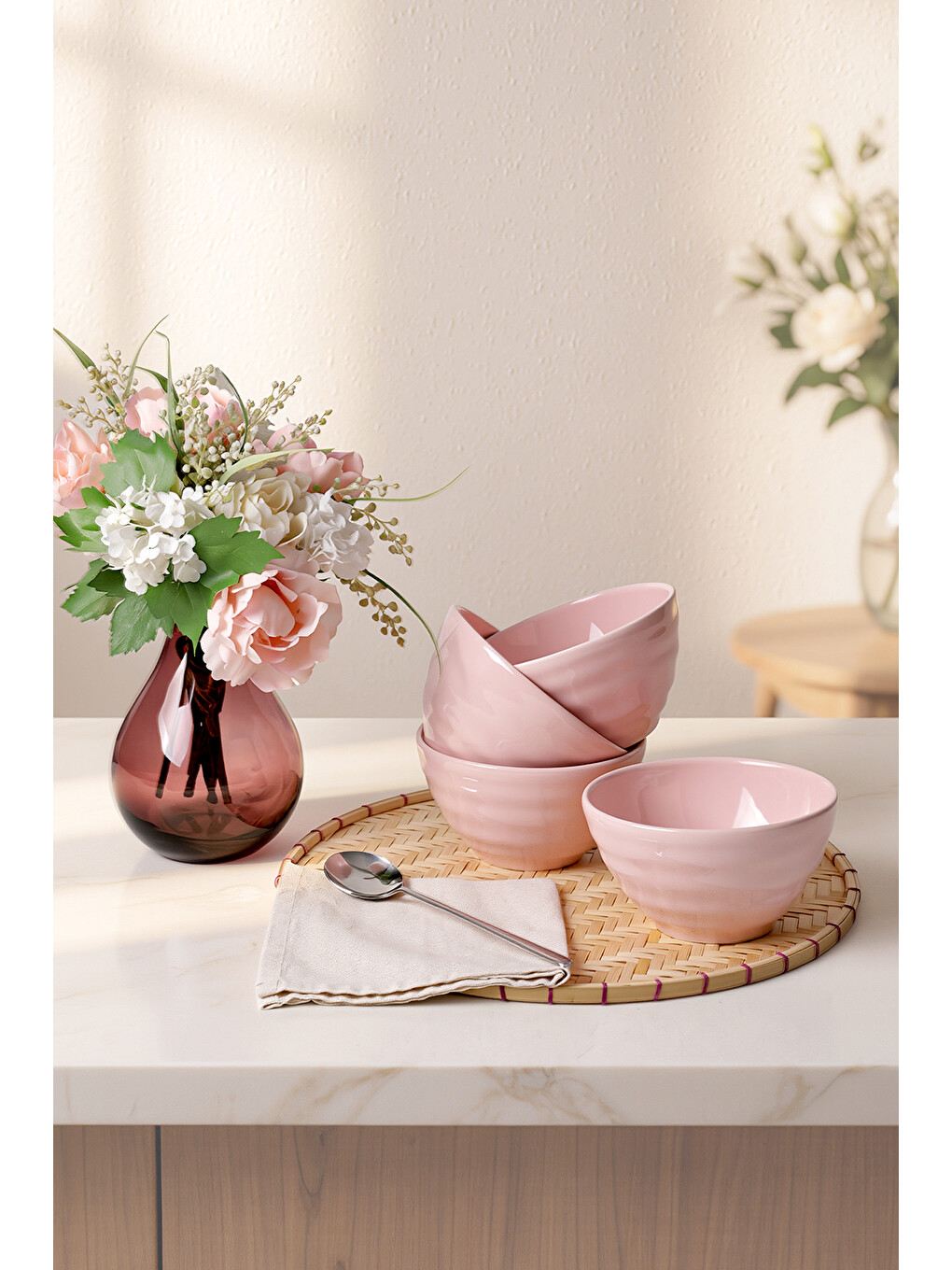 Açık Pembe Escargot Kase 14 cm 4 Adet-4