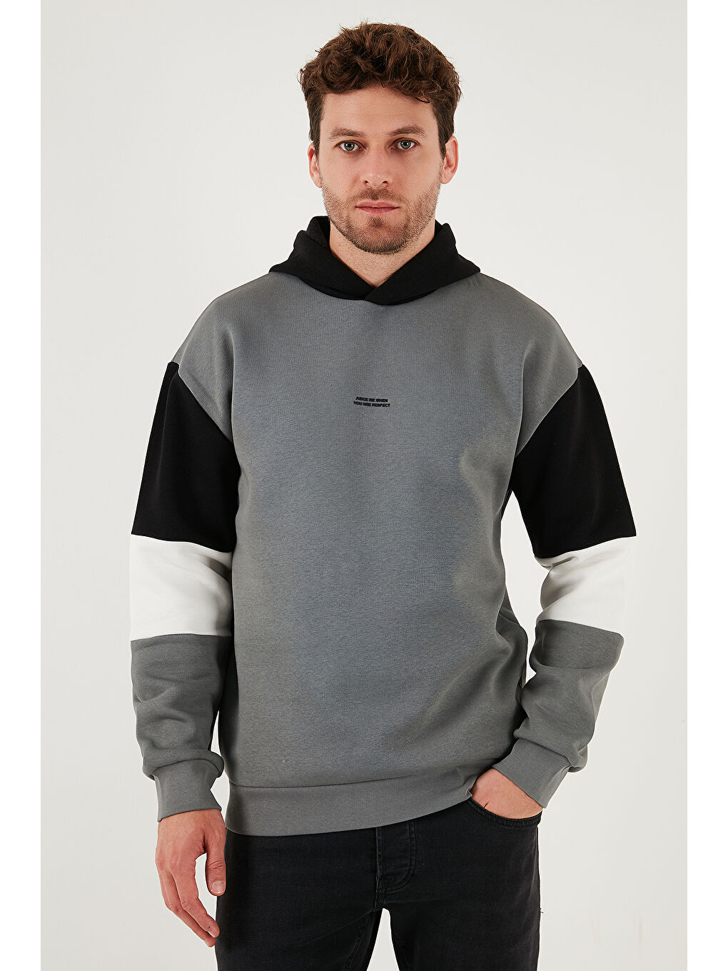 Haki Pamuklu Regular Fit Kapüşonlu İçi Tüylü Yumuşak Şardonlu Erkek Sweat 5905299-4