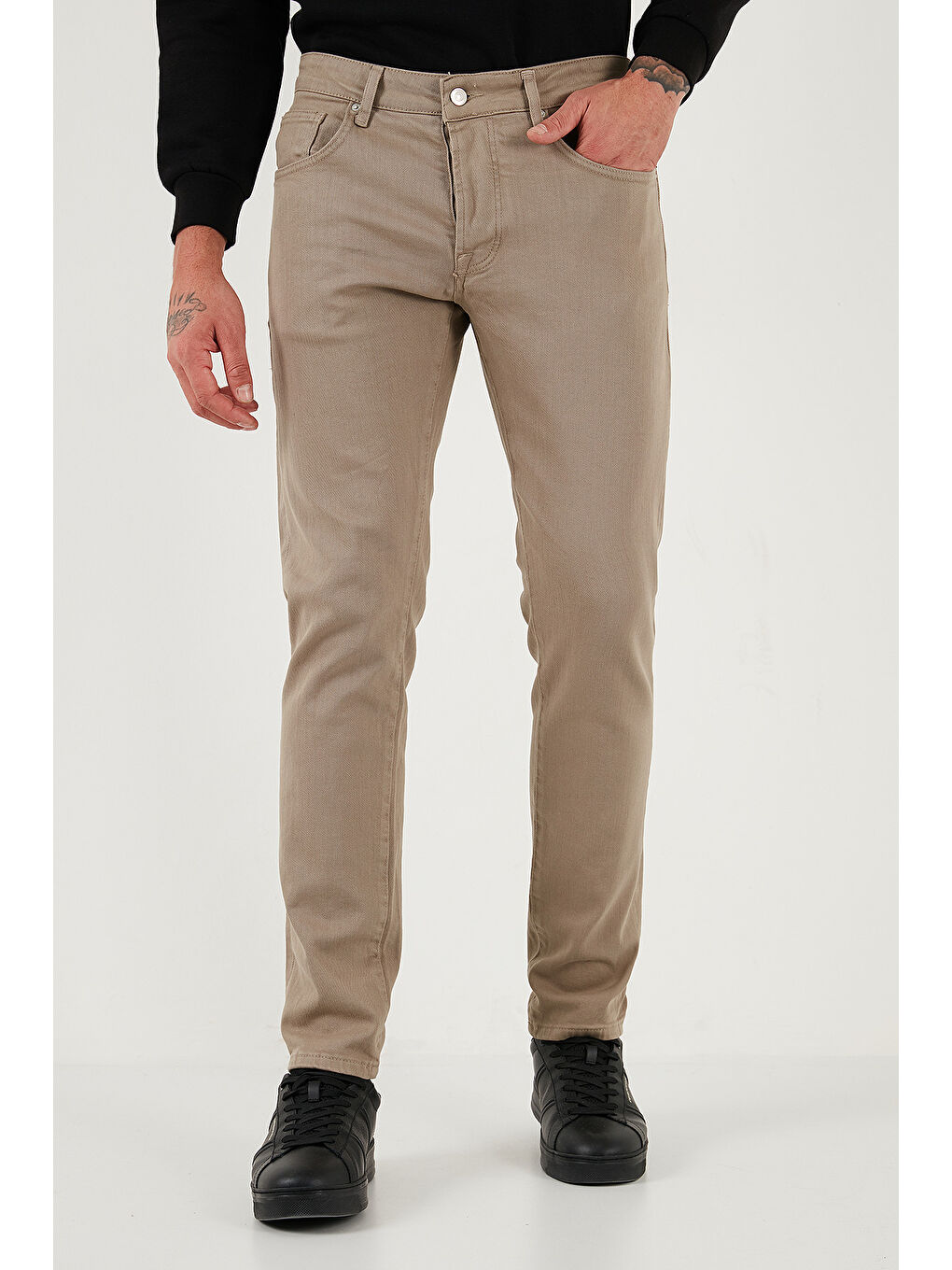 Bej Streç Pamuklu Slim Fit Normal Bel Dar Paça Jeans 1115C24NAPOLI-1