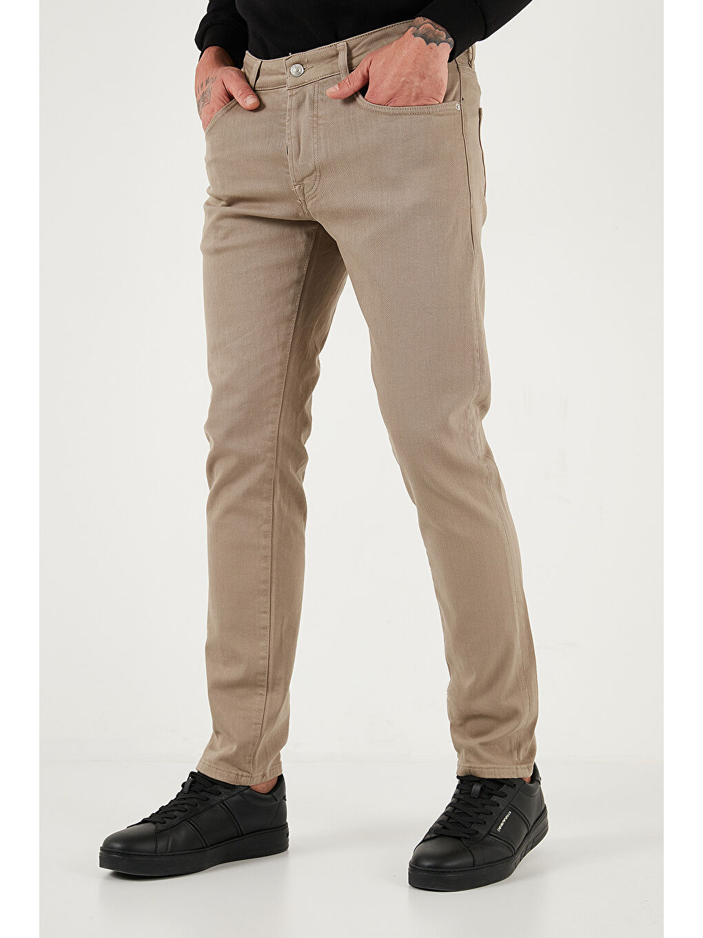 Bej Streç Pamuklu Slim Fit Normal Bel Dar Paça Jeans 1115C24NAPOLI-2