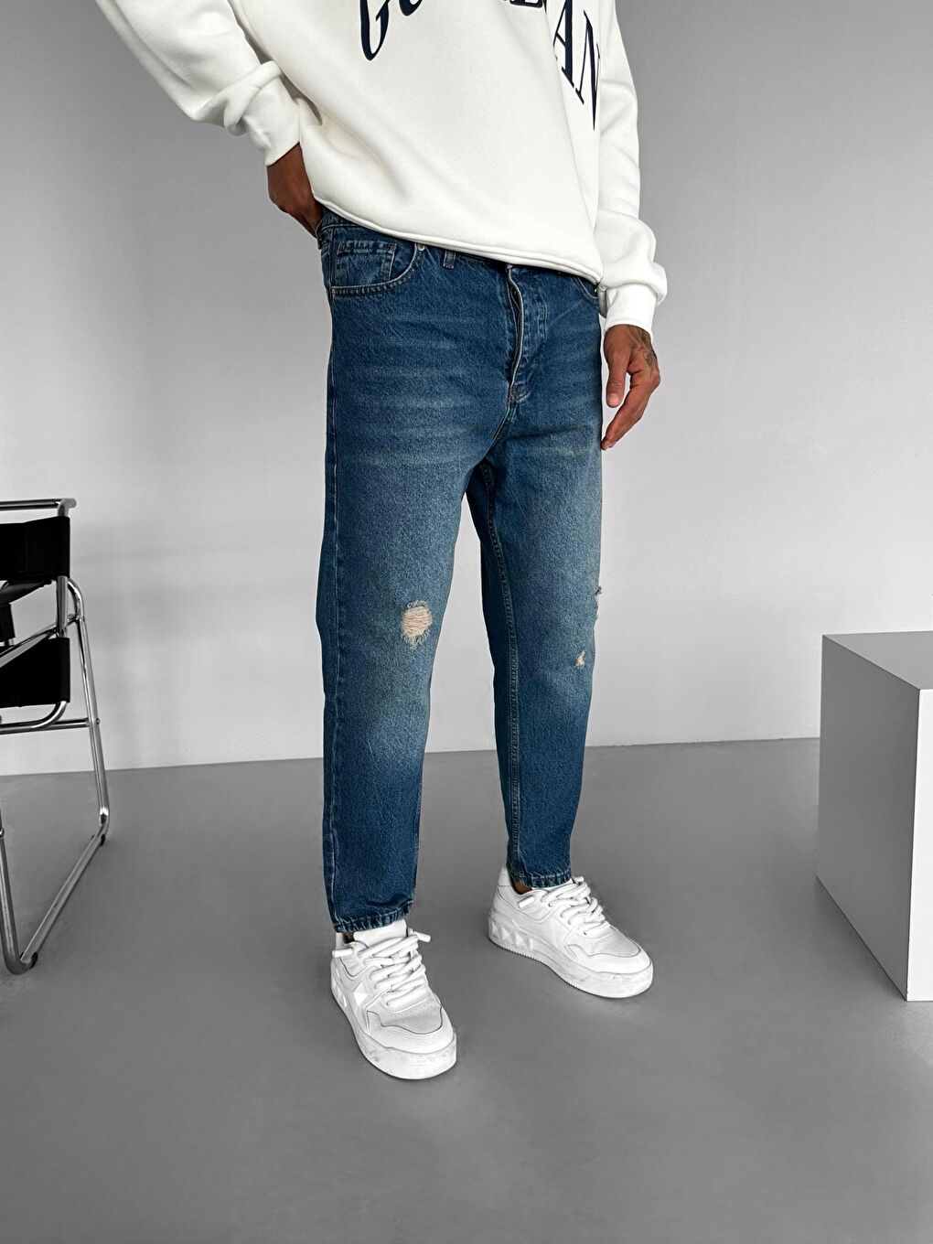 Erkek Boyfriend Fit Retro Jean Lacivert