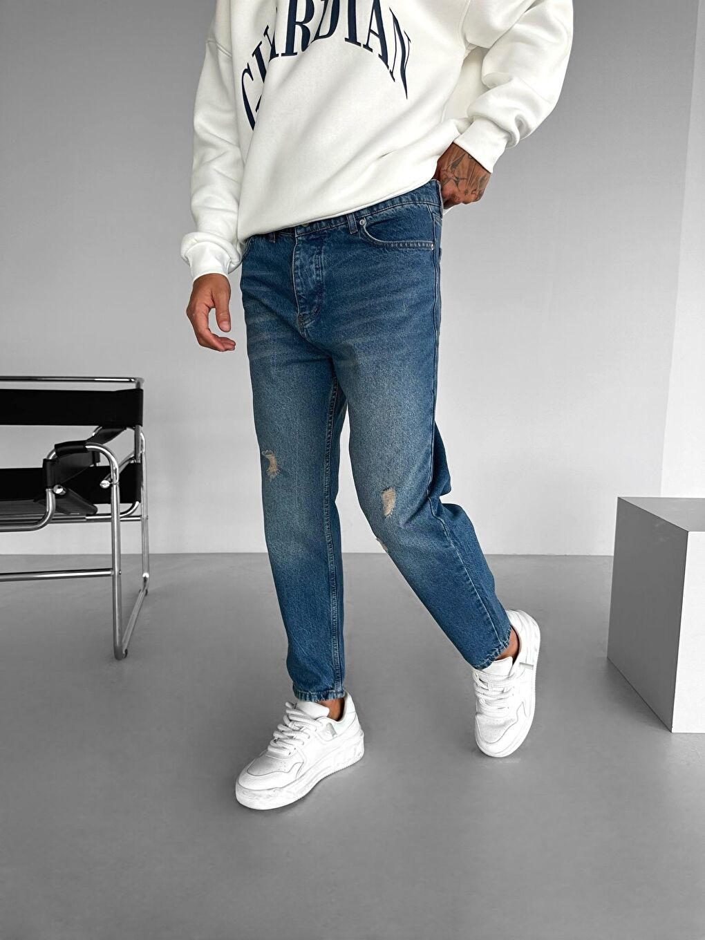 Erkek Boyfriend Fit Retro Jean Lacivert-1