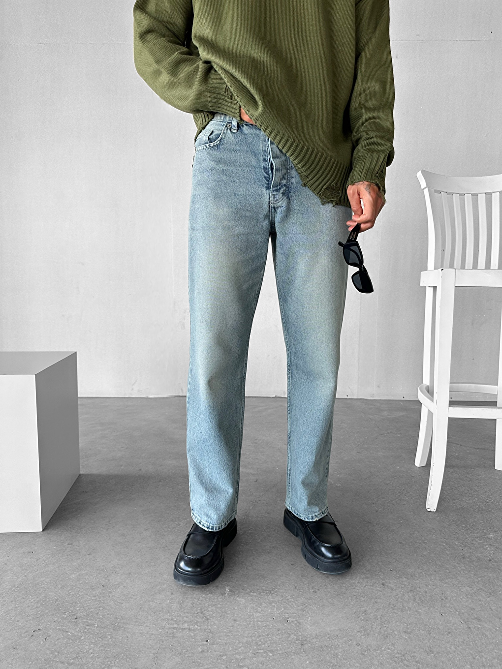 Erkek Baggy Fit Jean Pantolon Koyu Mavi