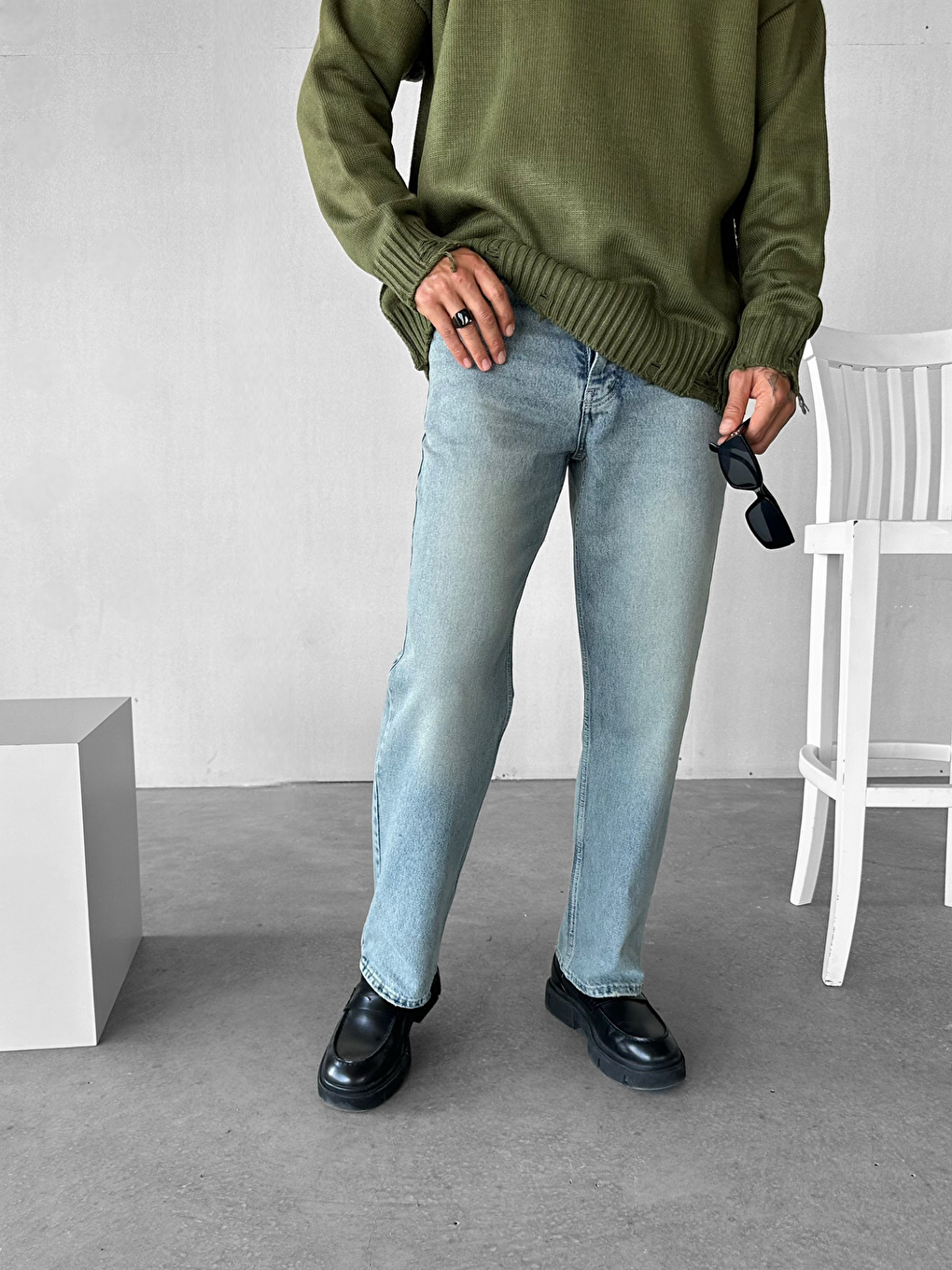 Erkek Baggy Fit Jean Pantolon Koyu Mavi-1