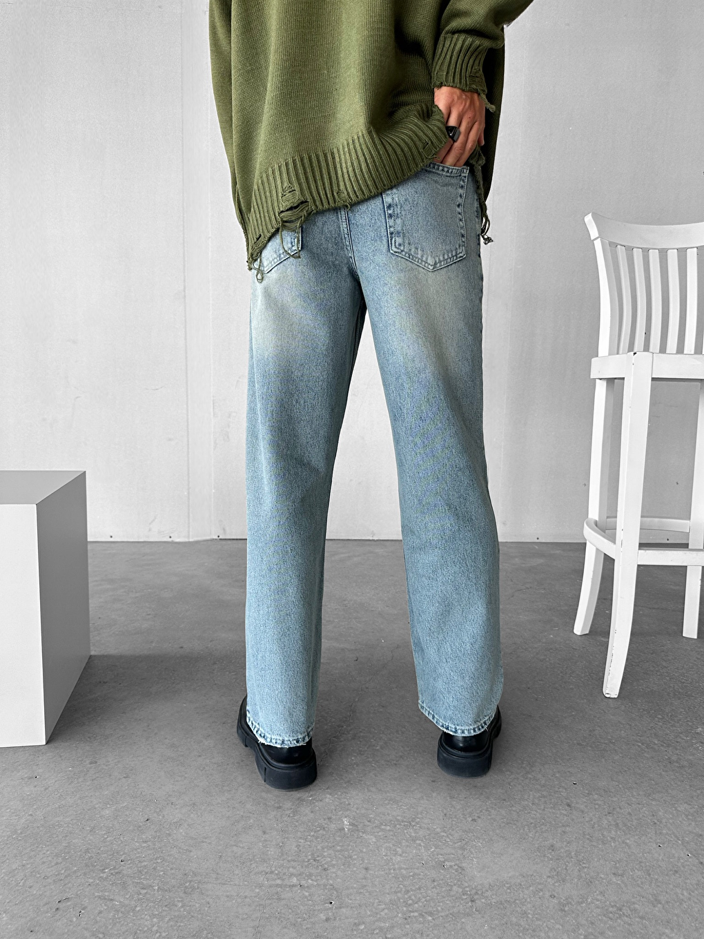 Erkek Baggy Fit Jean Pantolon Koyu Mavi-2