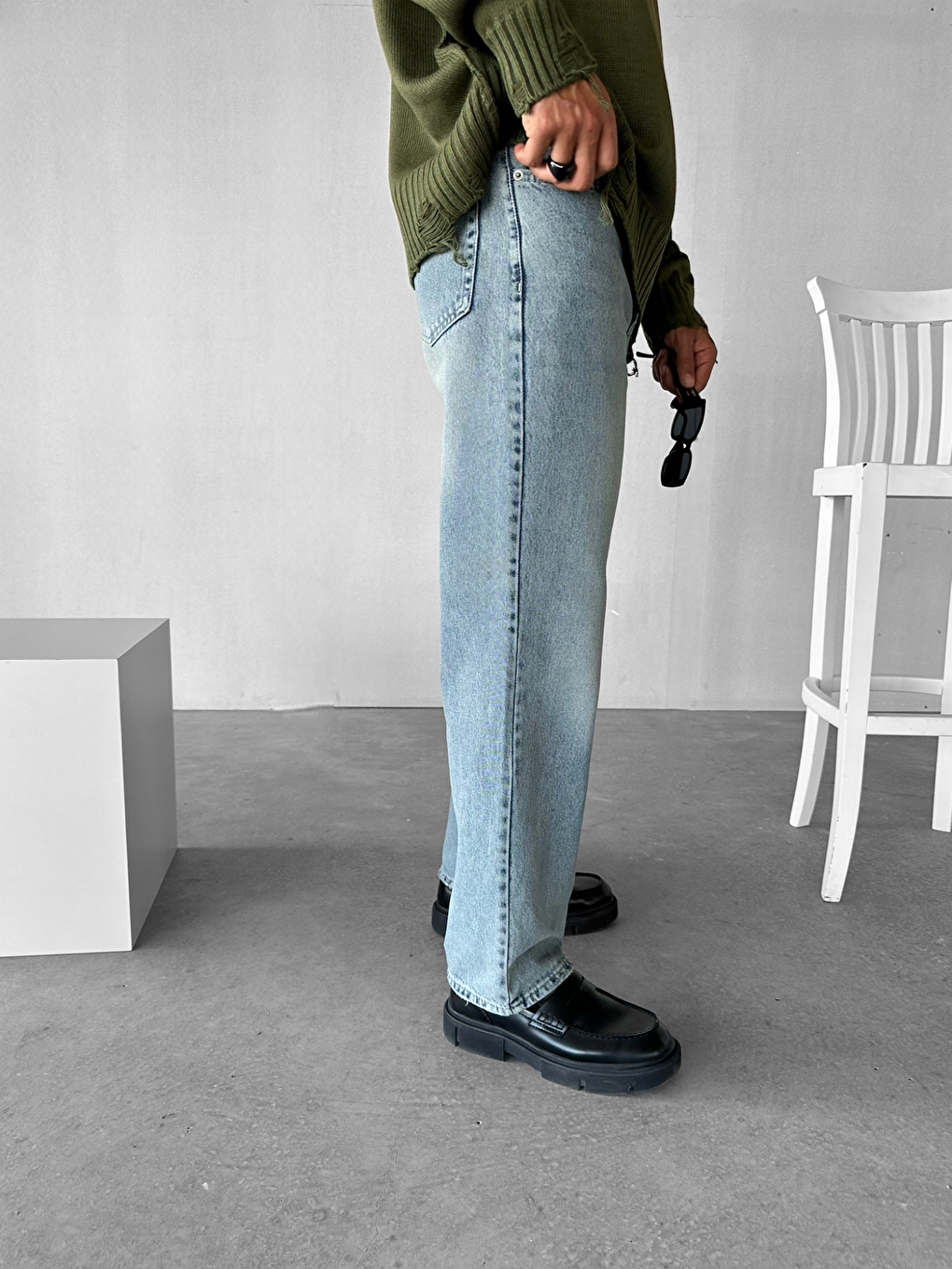 Erkek Baggy Fit Jean Pantolon Koyu Mavi-3