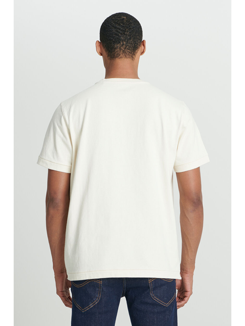 Regular Fit Normal Kesim Bisiklet Yaka %100 Pamuk Kırık Beyaz Tişört-5