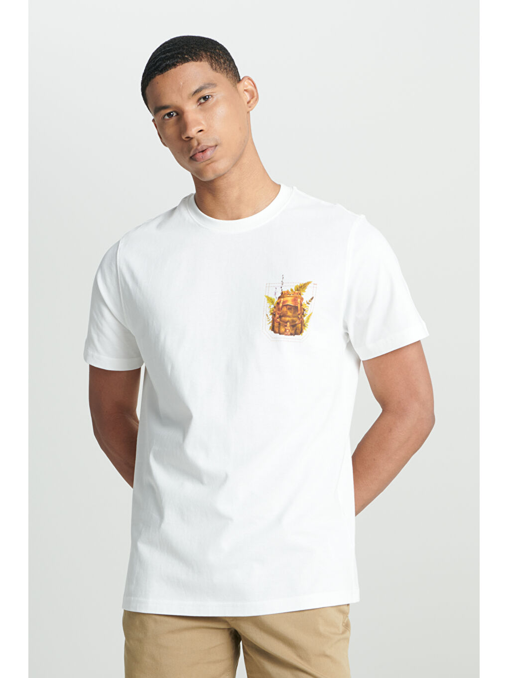 Regular Fit Normal Kesim Bisiklet Yaka %100 Pamuk Beyaz Tişört-1