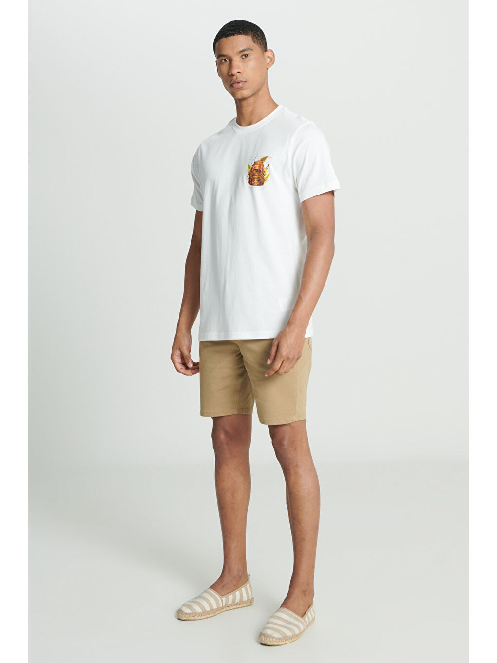 Regular Fit Normal Kesim Bisiklet Yaka %100 Pamuk Beyaz Tişört-3