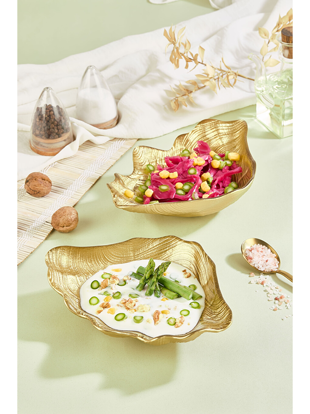 Sarı Scalla 2 Parça Gold İnci Yelpaze Cam Meze Servis Tabağı Seti - 2 Adet