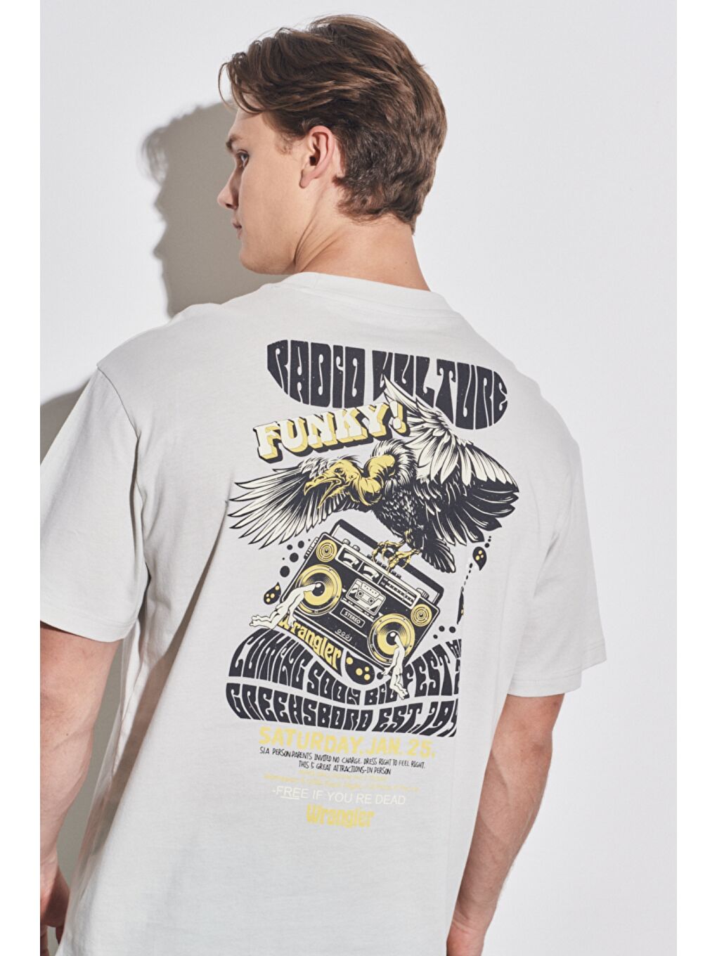 Bej Loose Fit Rahat Kesim %100 Pamuk Bisiklet Yaka Ekru Tişört-3