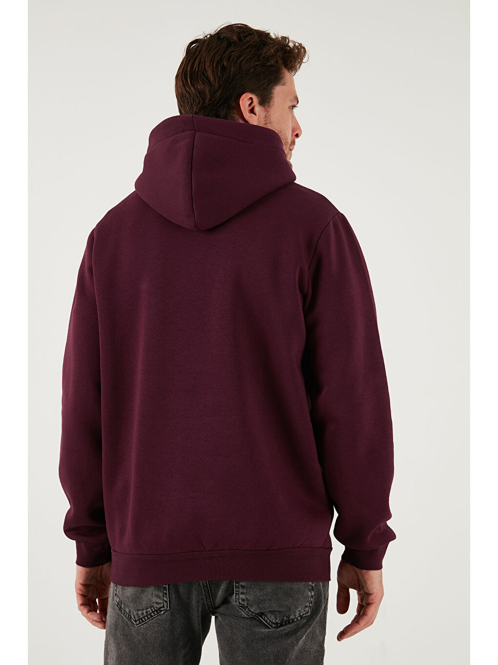 Mürdüm Slim Fit Kapüşonlu Kanguru Cepli İçi Tüylü Yumuşak Şardonlu Erkek Sweat 5905281-6