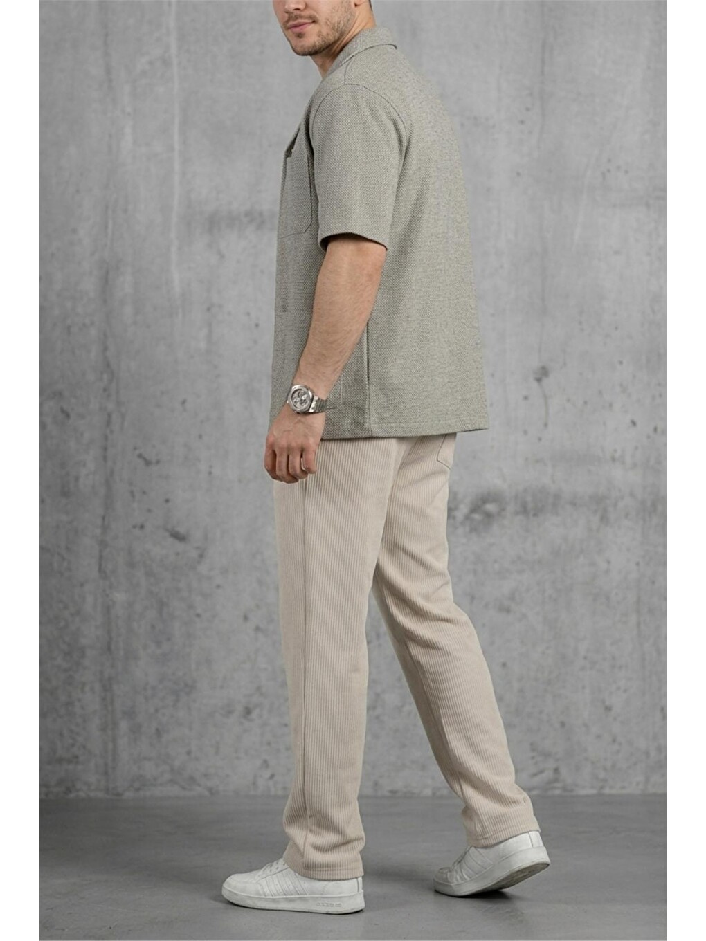 Bej Hel 9030 Beli Lastikli Ve Bağcıklı Elastanlı Esnek Örme Jogger Pantolon-2