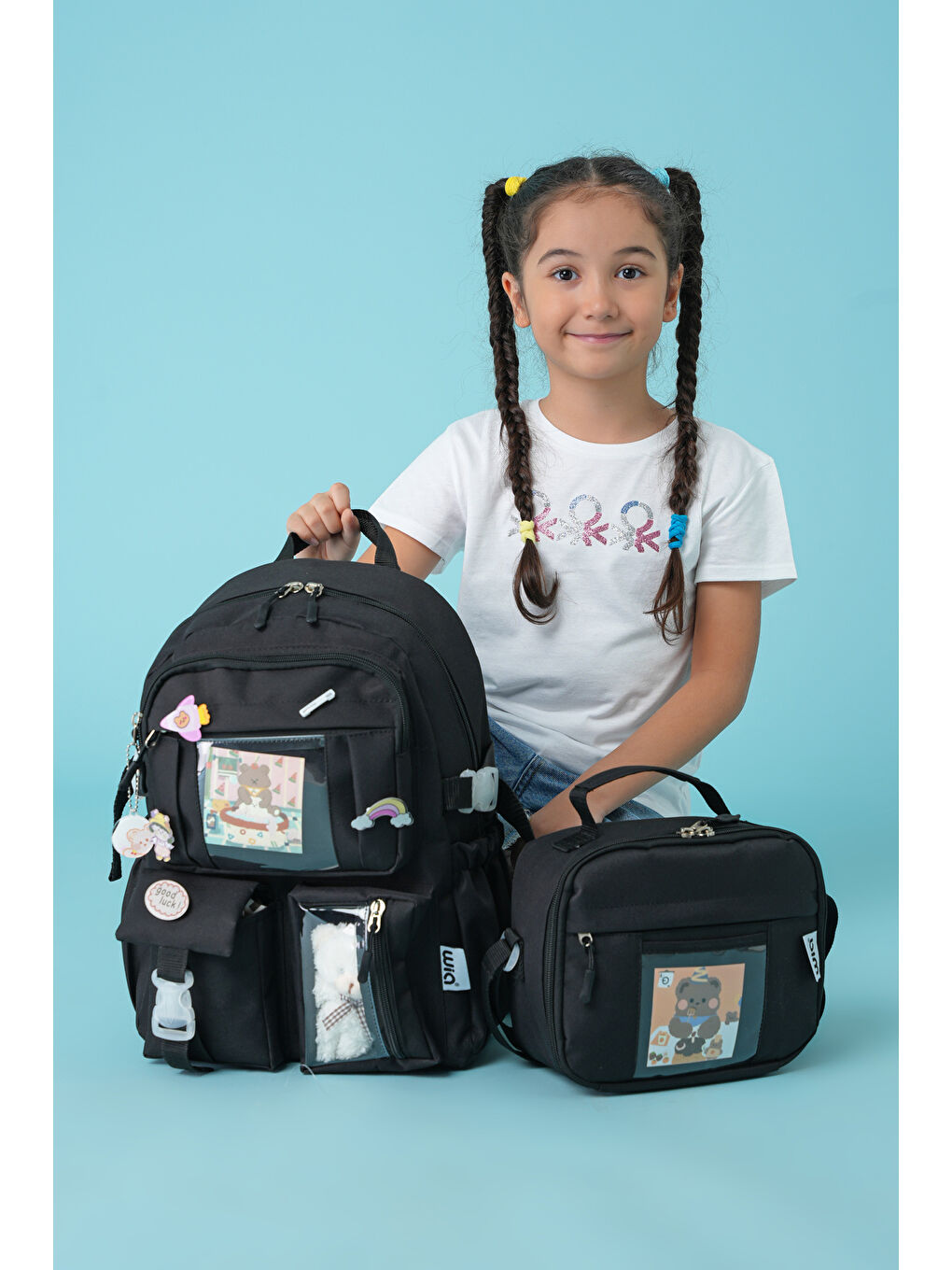 Kawaii Kore Tarzı Ayıcıklı İlkokul ve Beslenme Çantası