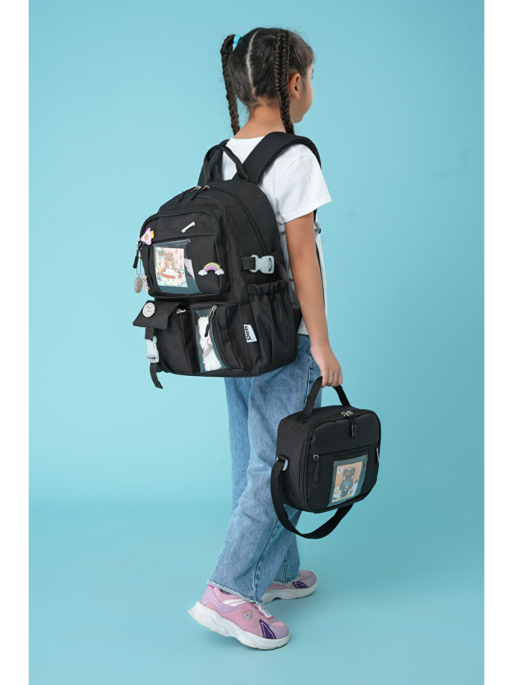 Kawaii Kore Tarzı Ayıcıklı İlkokul ve Beslenme Çantası-2