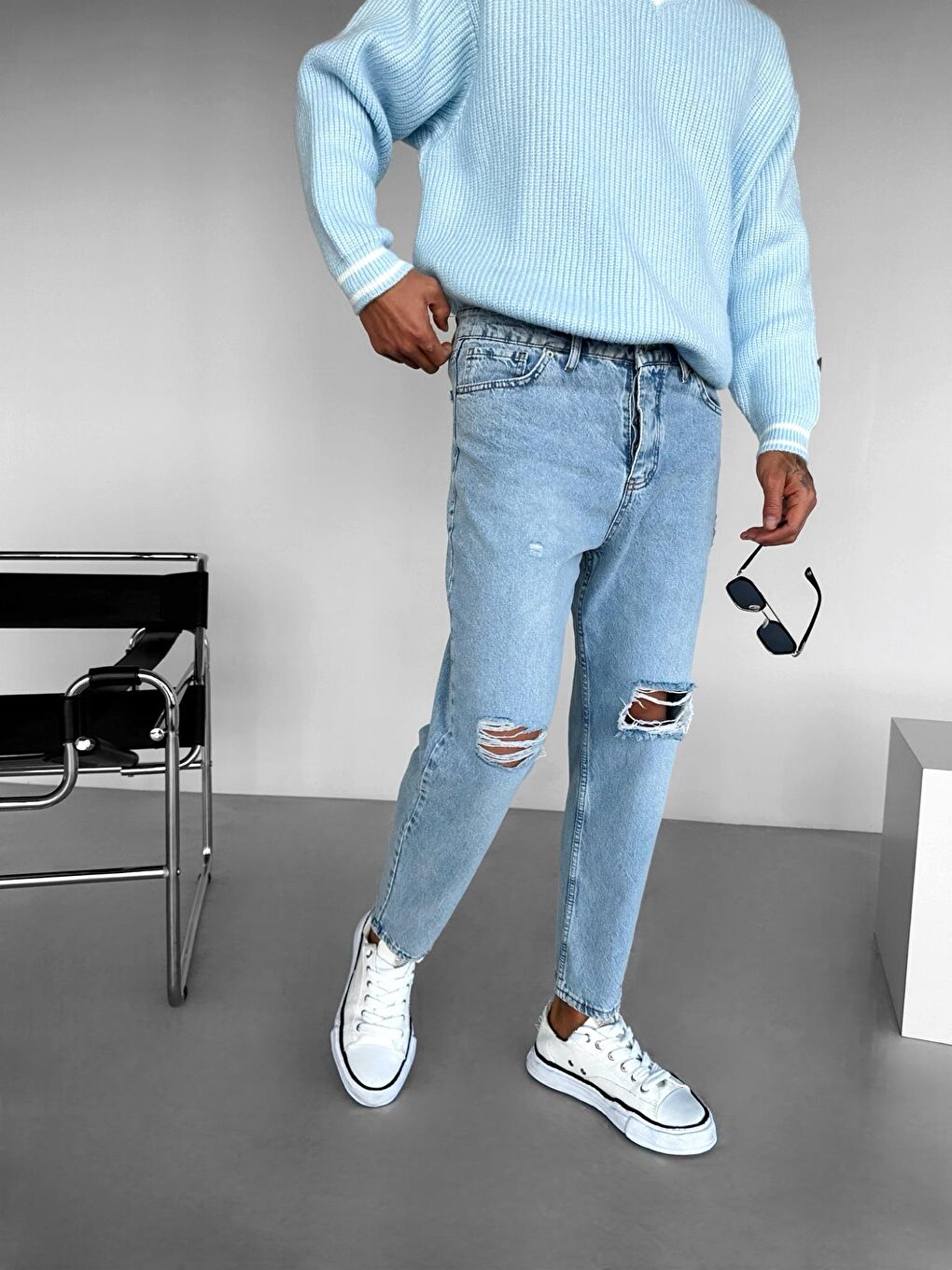 Abluka Online Erkek Boyfriend Fit Distressed Jean Açık Mavi - 1