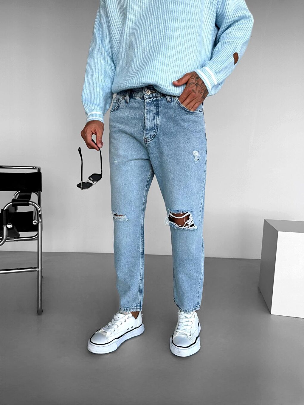 Abluka Online Erkek Boyfriend Fit Distressed Jean Açık Mavi - 2