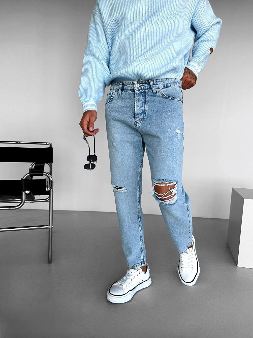 Abluka Online Erkek Boyfriend Fit Distressed Jean Açık Mavi - 3