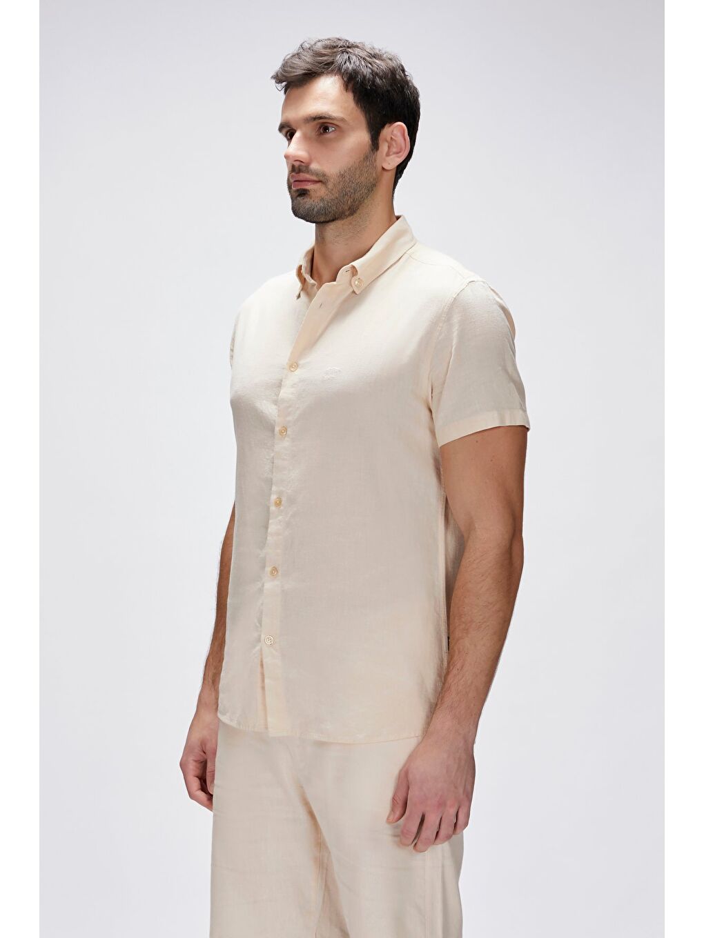 Tindra Bej Kısa Kollu Erkek Gömlek-1