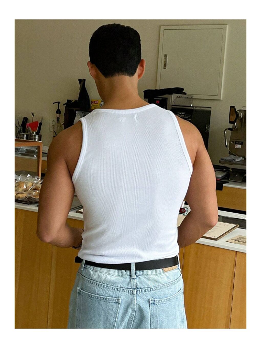 Beyaz Erkek Fitilli Kolsuz Tişört Kolsuz Tişört-1