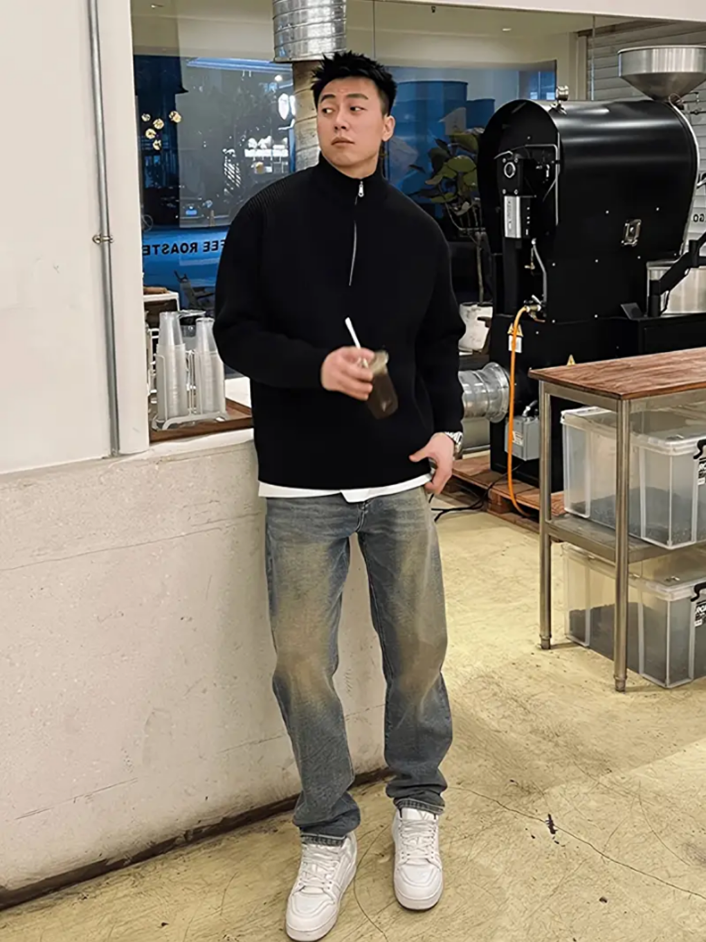 Siyah Erkek Regular Yarım Balıkçı Yaka Fermuarlı Balıkçı Triko Kazak-1