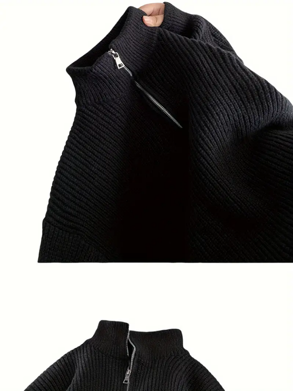 Siyah Erkek Regular Yarım Balıkçı Yaka Fermuarlı Balıkçı Triko Kazak-2