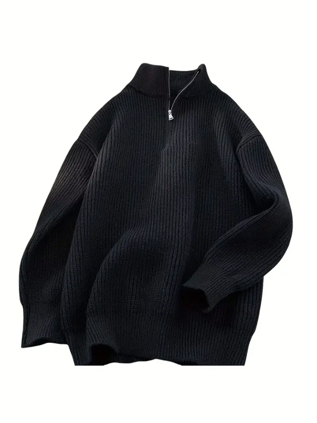 Siyah Erkek Regular Yarım Balıkçı Yaka Fermuarlı Balıkçı Triko Kazak-3