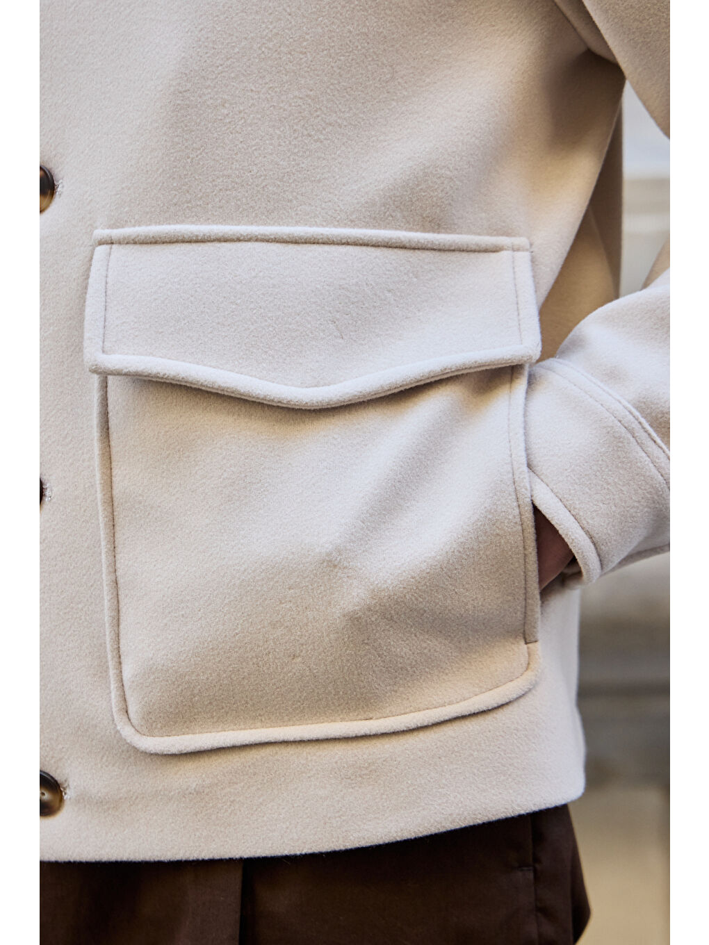 Erkek Gömlek Yaka Düğmeli Kaşe Mont Ceket Ekru-3