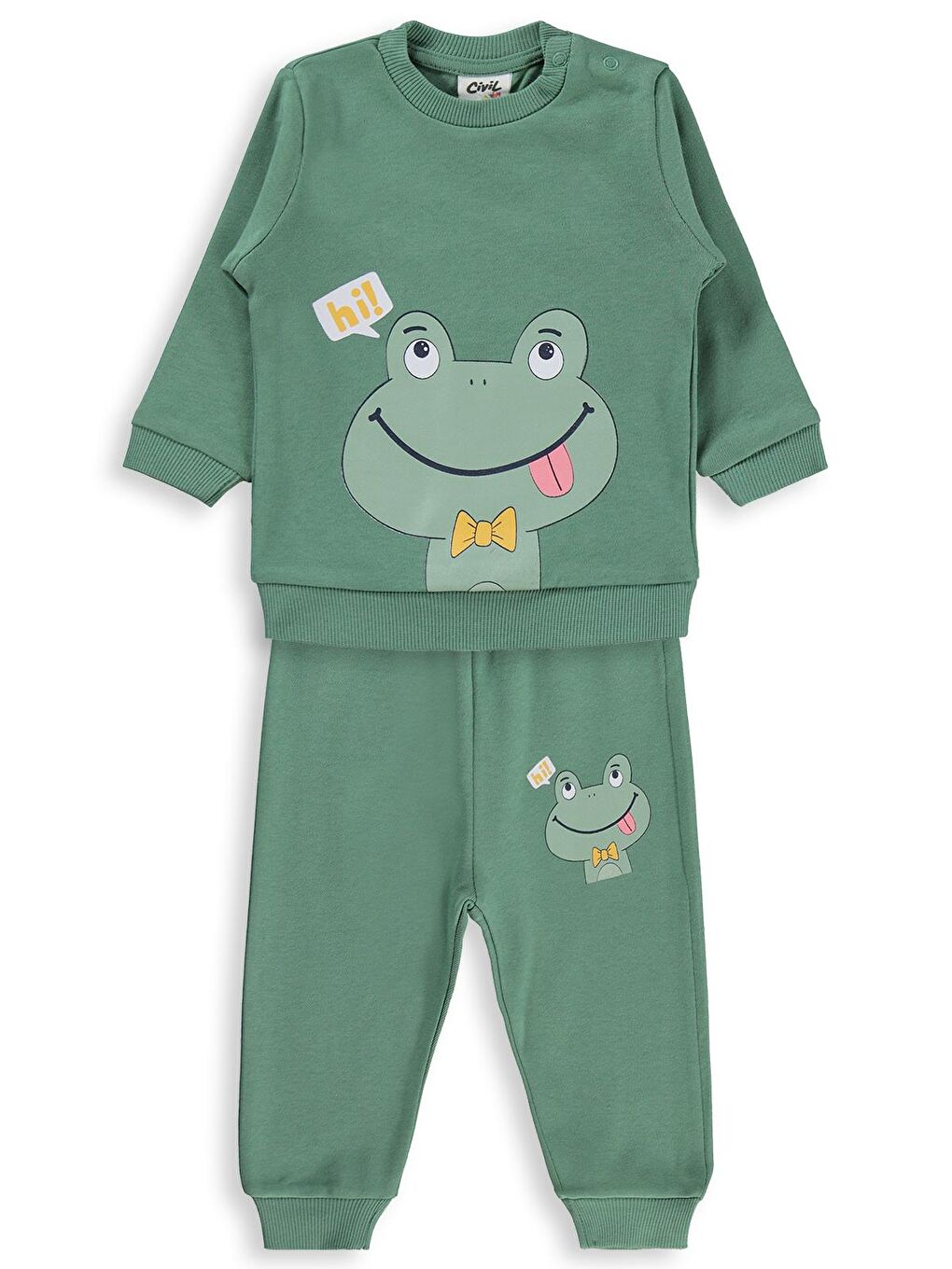 Baby Erkek Bebek Kurbağa Baskılı 6-18 Ay Takım - Haki